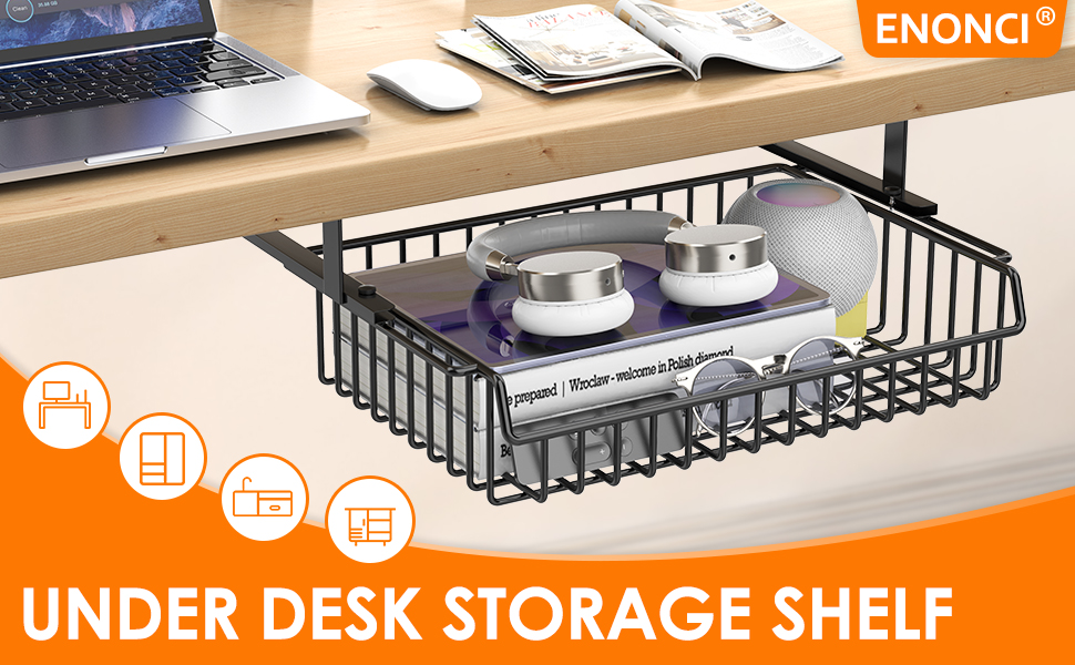 ENONCI Under Desk Drawer, Slide Out Design,No Drill Metal