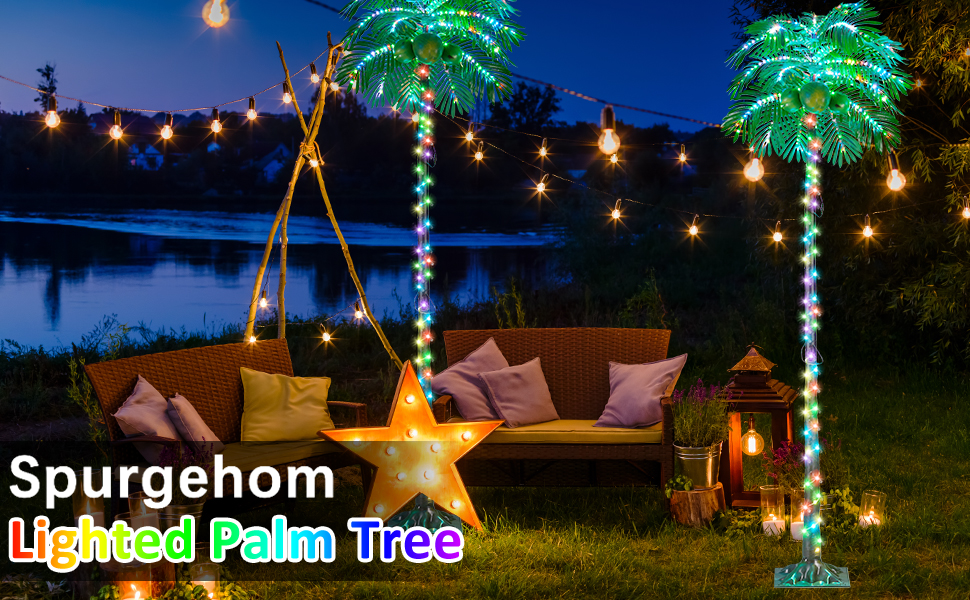 Spurgehom 6FT LED Lighted Palm Tree with Coconuts Color
