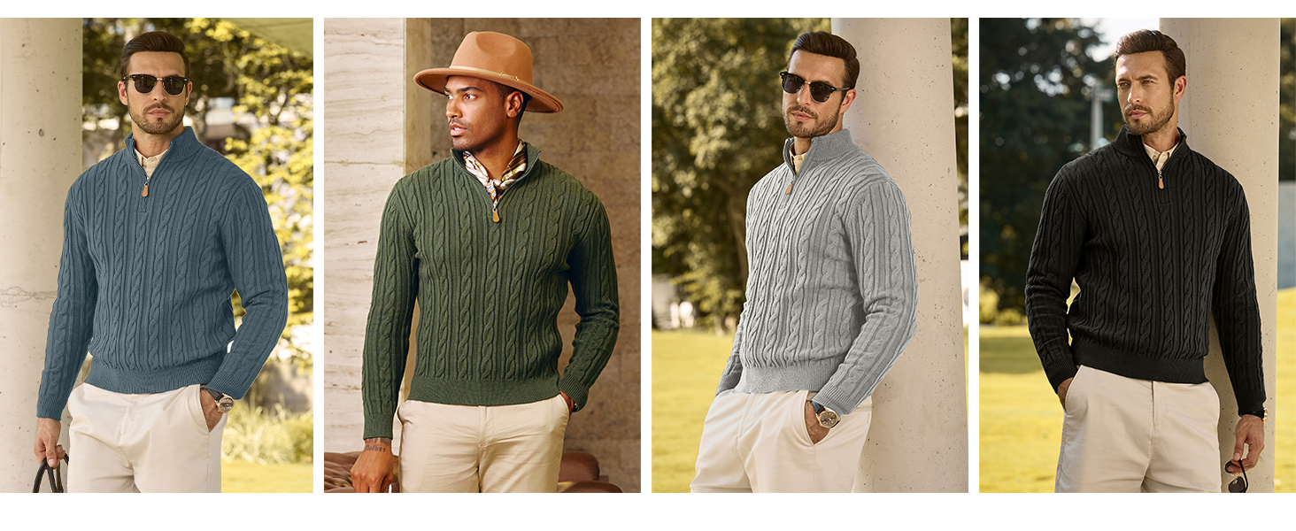 Sweater Cable Knit Casual Stand Collar Texture Knitted Sweaters