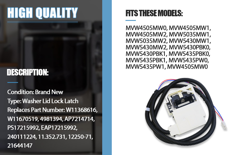 W11368616 Washer Lid Lock Latch Fit for Whirlpool