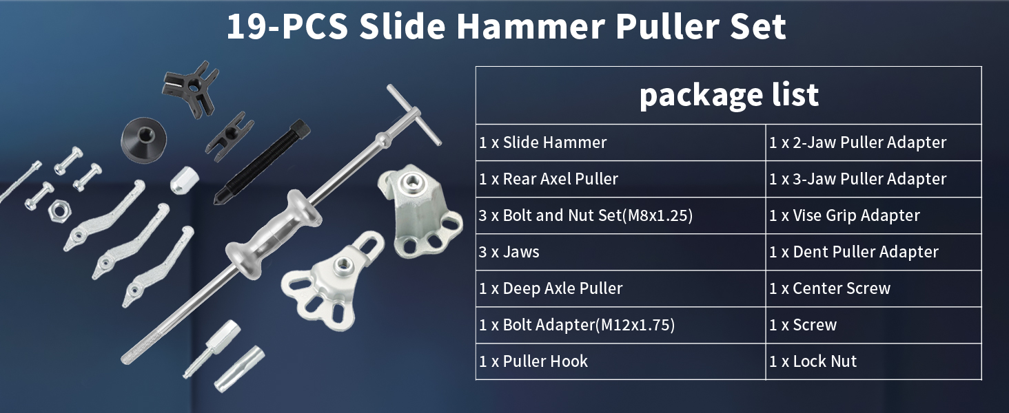 Slide Hammer Puller Set Rear Wheel Axle Hub Dent Shaft Puller Tool Slide Hammer