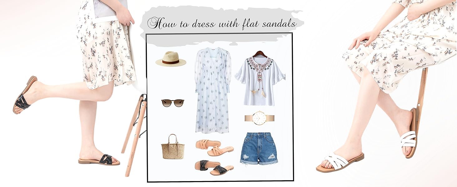 women wide flat sandals