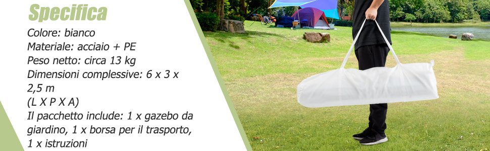 COSTWAY Gazebo Da Giardino 6 X 3 M, Tendone Per Feste Con 4 Pareti Rimovibili, Con Borsa Di Trasporto, Impermeabile Protezione UV, Per Matrimonio Eventi E Barbecue 18 4