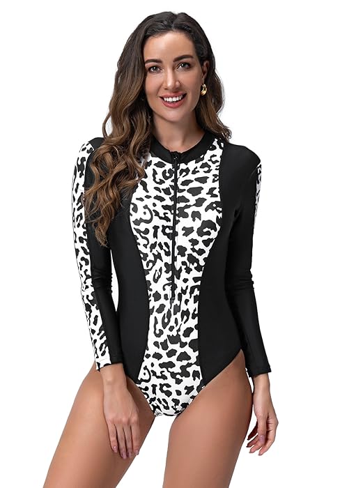 One Piece Rash Guard for Women Swimsuit Zipper Surfing Bathing Suit