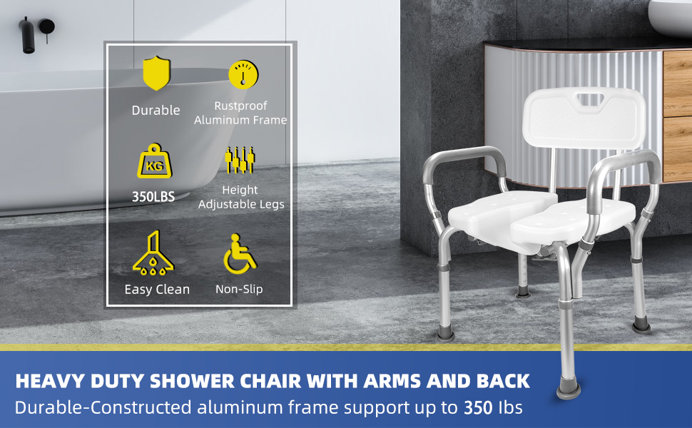 Retoreath Shower Chair with Back and Arms, Slip Resistant