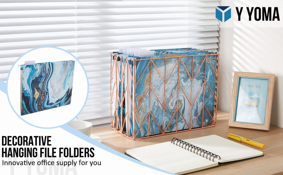 Y YOMA 6 Pack Decorative Hanging File Folders Letter Size Marble Cute