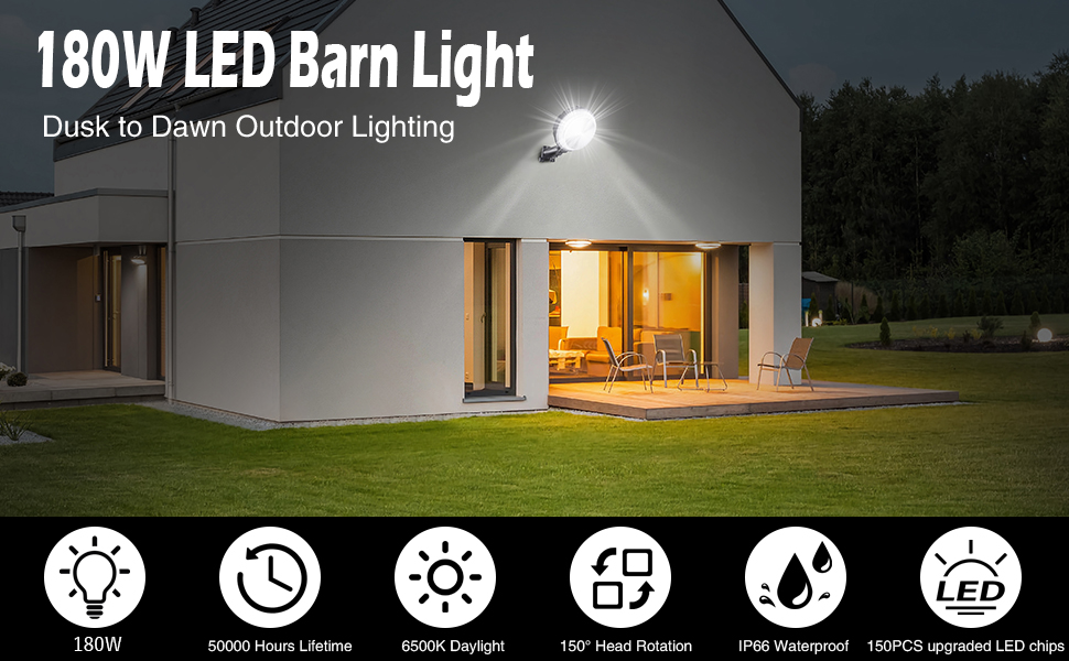DAZFE LED Barn Light,180W Dusk to Dawn Outdoor Lighting,20000LM 6500K