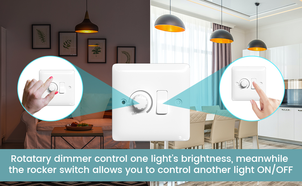 Luxvista White Dimmer Switch, Dimmer and Rocker Wall Light Switch Combo