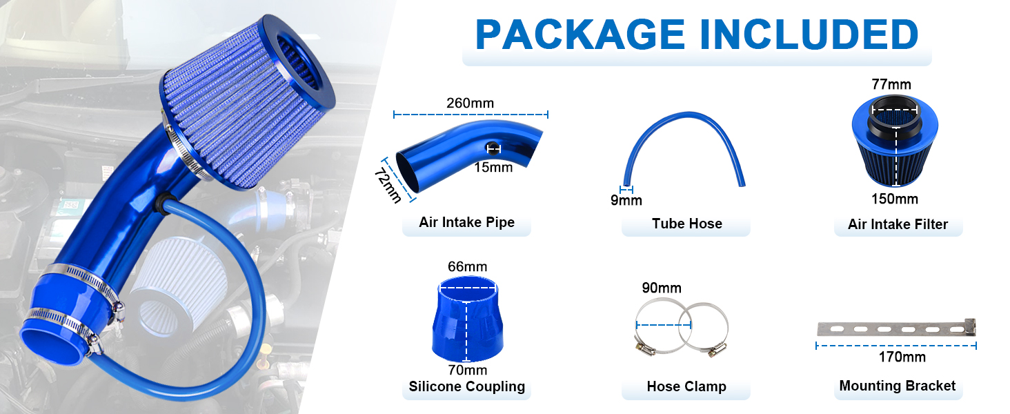 Pindex Cold Air Intake Filter 3" Air Induction Kit Cold Air Filter Kit
