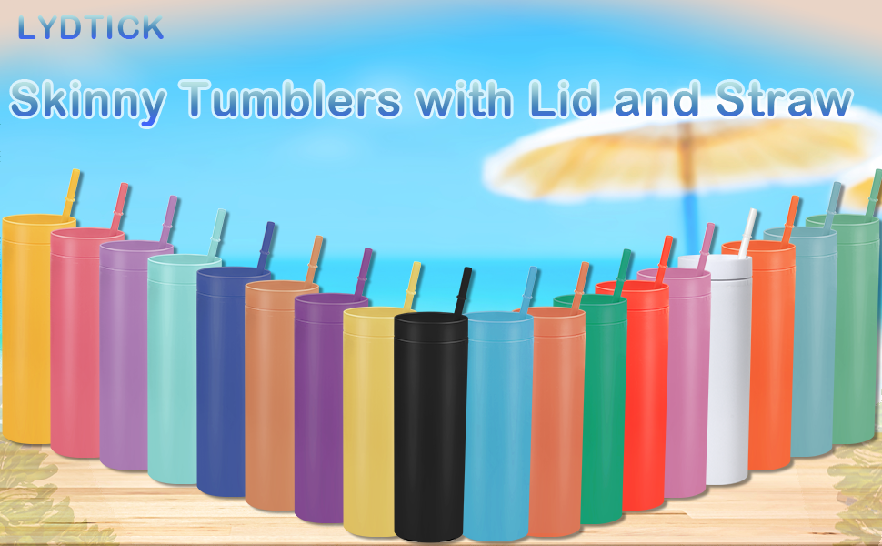 LYDTICK 20 Pack Tumblers Bulk, 16oz Skinny Tumbler with Lid