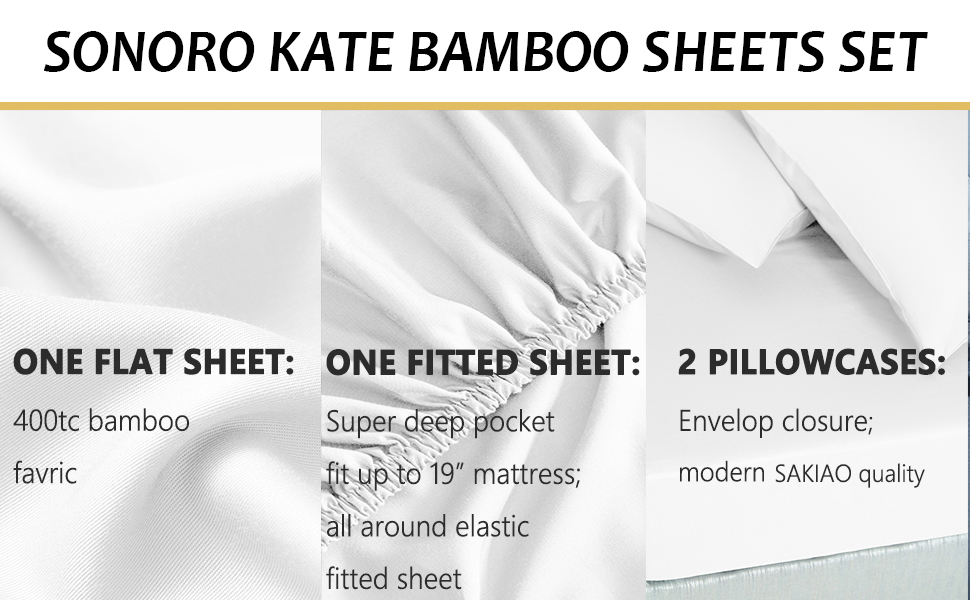 SONORO KATE 100 Bamboo Queen Size Bed Sheets Set 1900 Thread Count