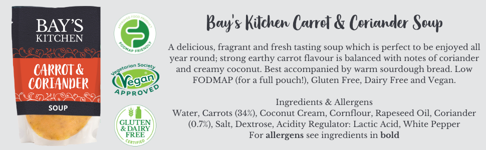 Bay's Kitchen Carrot & Coriander Soup; IBS Friendly, Gluten Free, Dairy Free, Low FODMAP