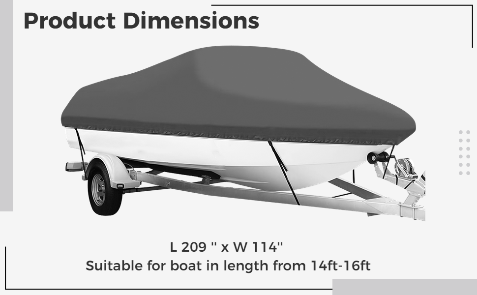 Boat Cover, 210D Heavy Duty Waterproof Trailerable Boat