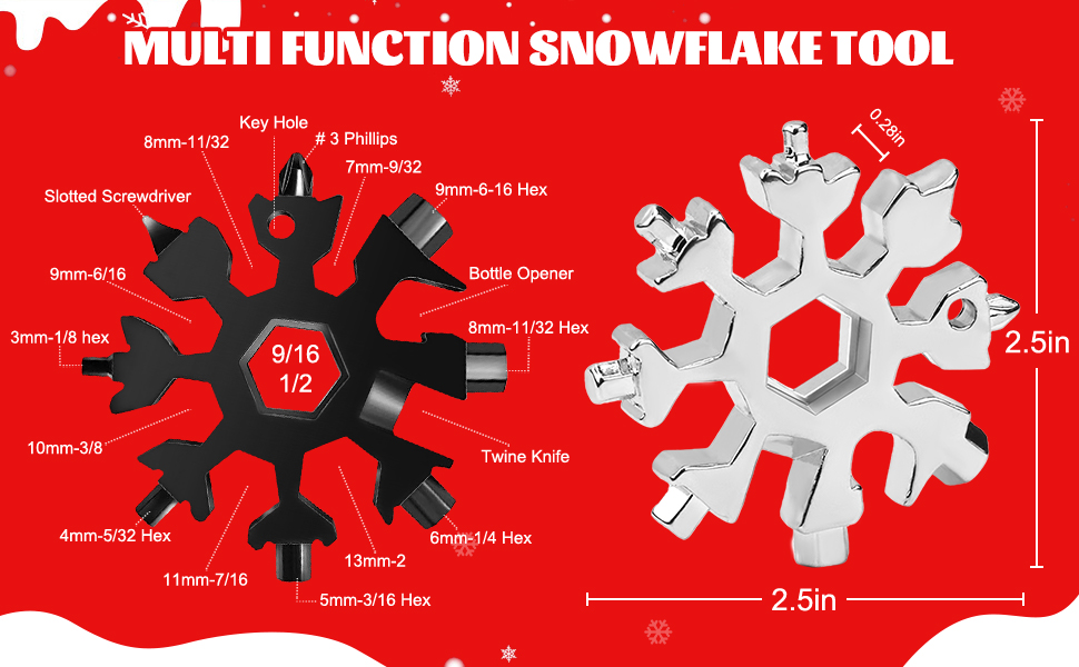 12 Packs 18 in 1 Snowflake Multi Tool for Man,Stainless Steel Snowflake