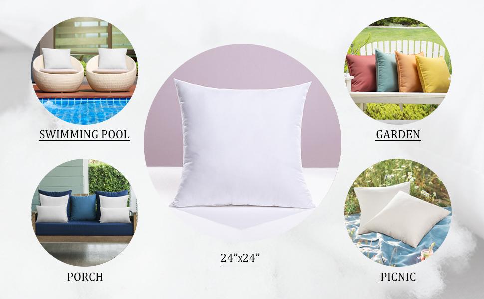 MIULEE Pillow Insert Outdoor Waterproof 24x24 Throw Pillow Insert Premium Hypoallergenic Pillow