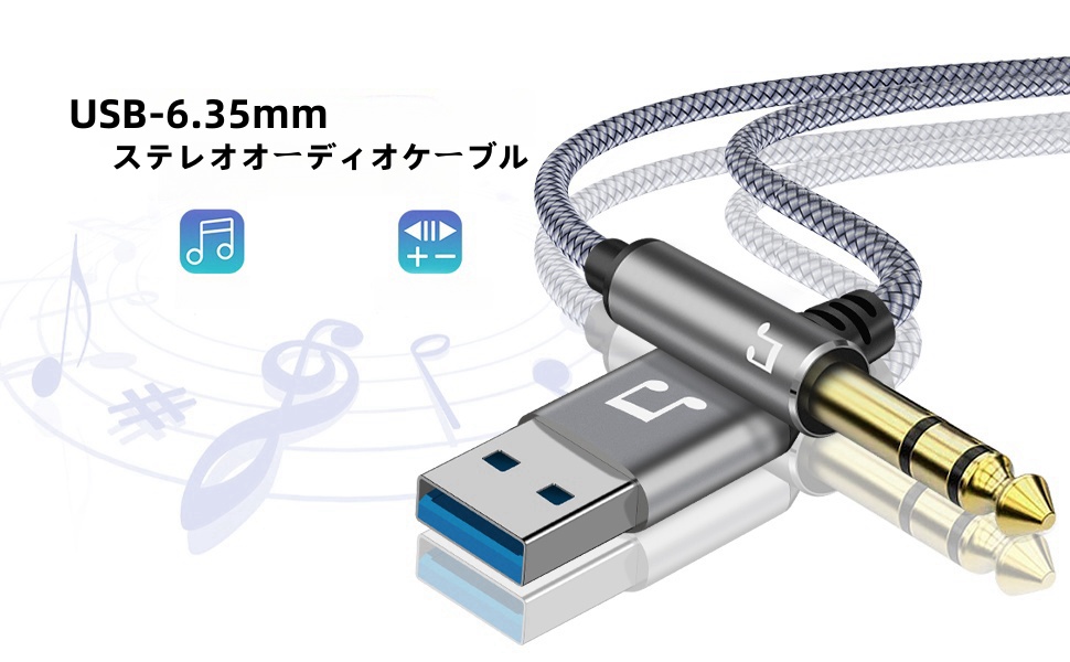 Amazon | USB to 6.35mmオーディオケーブル 2m USB-6.35mmAUXステレオ