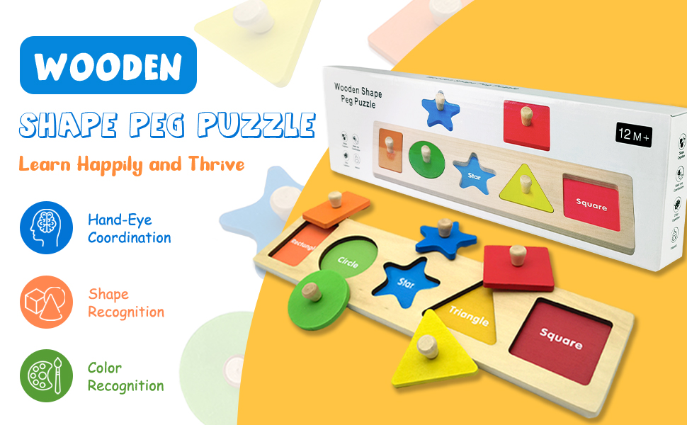 Wooden Shape Peg Puzzles Geometric Shape Puzzle Wooden Montessori