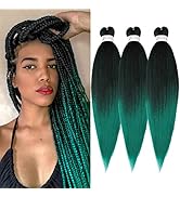 Braiding Hair Pre Stretched 14 inch 3 Packs Ombre Black to Green Professional Soft Yaki Texture, ...