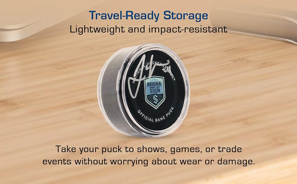 Travel ready storage, that takes your puck to shows, games, or trade events