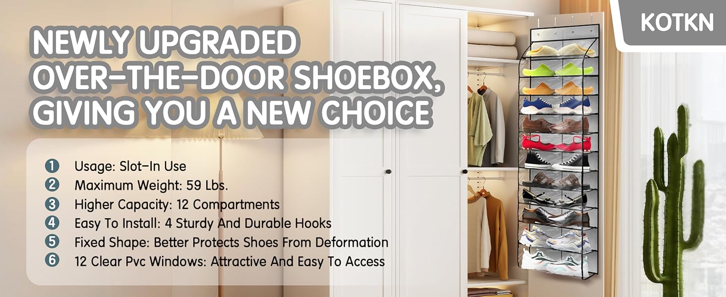 Kotkn Over the Door Hanging Shoe Organizer, 12 Slotted