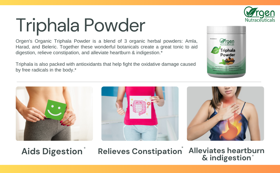 Organic Triphala Powder 227g Digestive Aid, Relieves Constipation, Heartburn, and Indigestion
