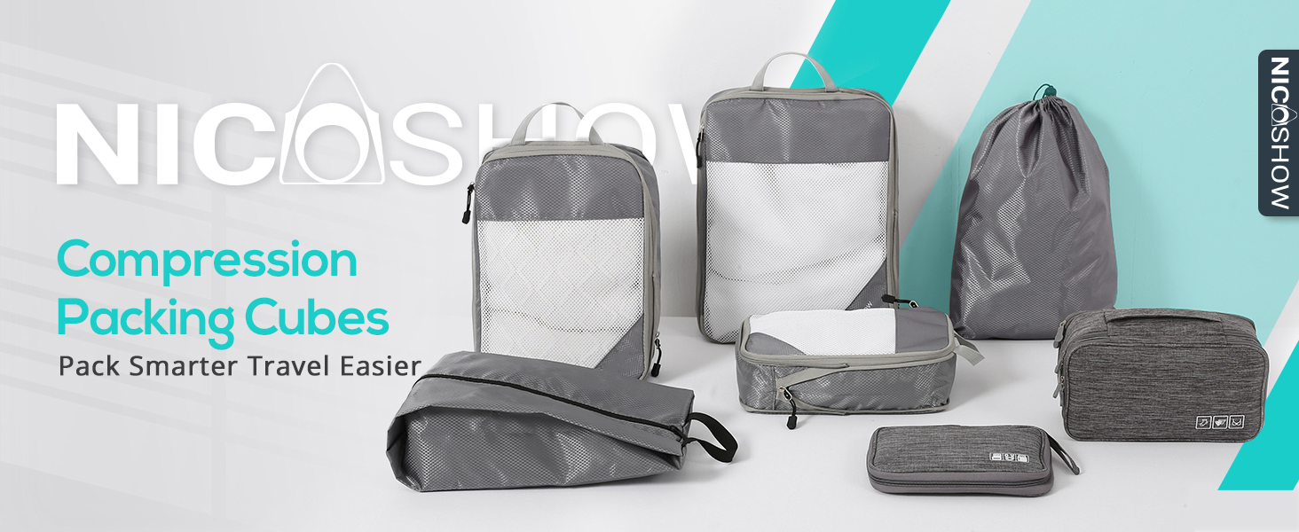 NICOSHOW Compression Packing Cubes Travel Organizer, Navy Packing Cubes