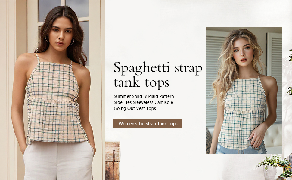 Side Tie Gingham Tops for Women Trendy Sleeveless Plaid