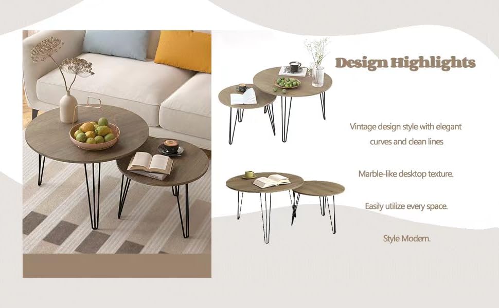 INYPTROPIC Nesting Coffee Table Set of 2, Round Coffee