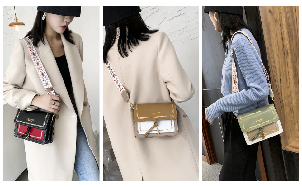 ショルダーバッグ・ポシェット [LEEHO] DOS Shoulder Bag ( 4 color) Huwzder Guitar Strap Color-Block Crossbody Bags for Women