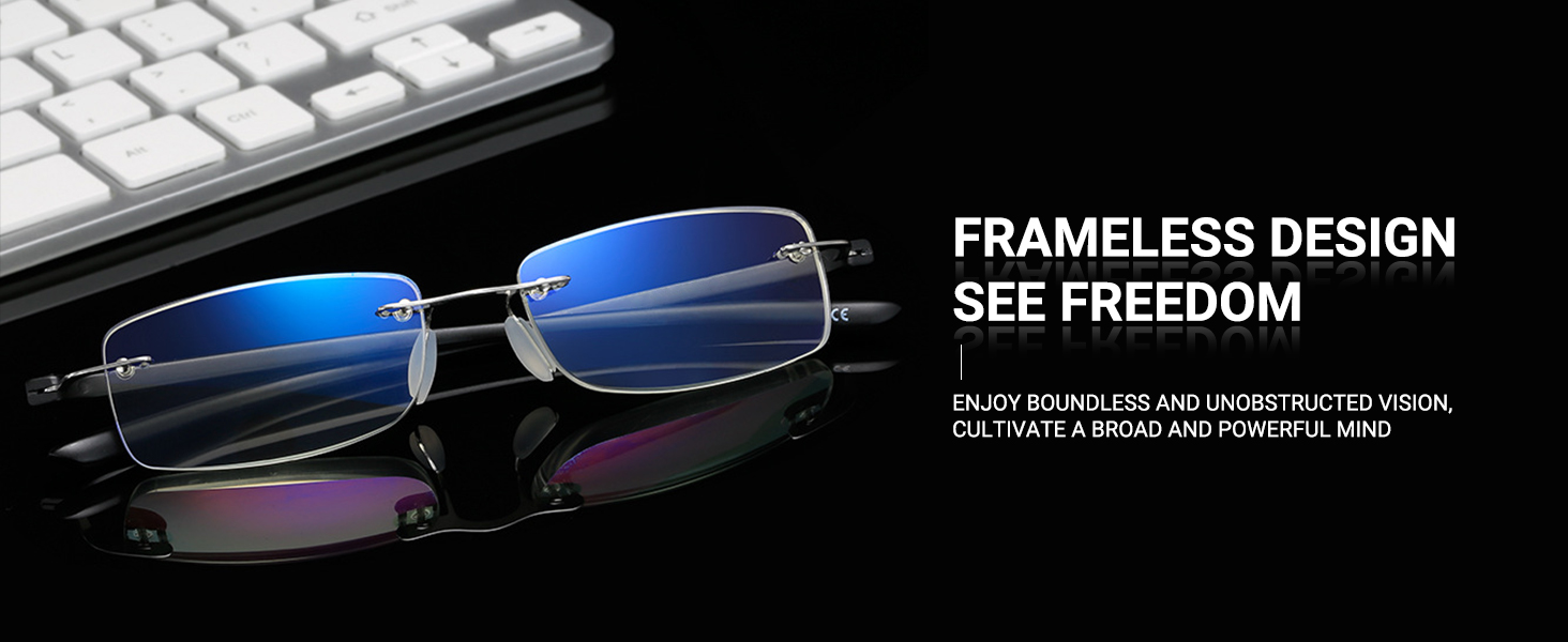 frameless blue light reading glasses TERAISE reading glasses Readers Men computer reading glasses