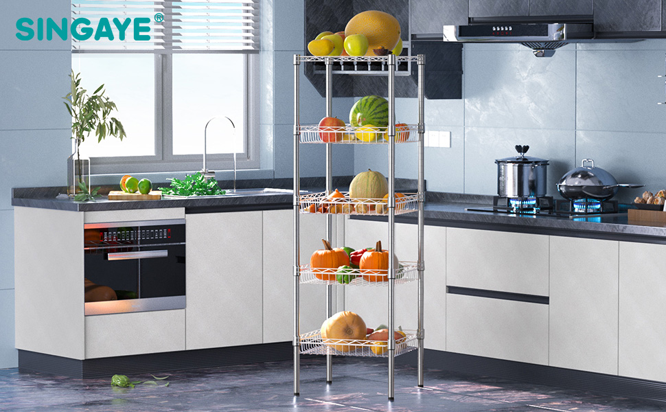 SINGAYE Storage Shelves 5Tier Wire Shelving Unit with Baskets Shelving