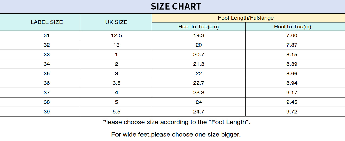 SIZE CHART