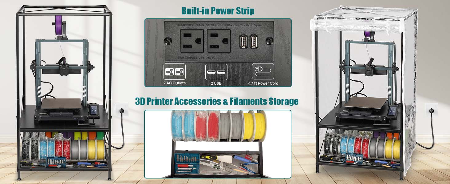 3D Printer Stand with Filament Storage - Heavy Duty 2-Tier 3D Printer Table Rack