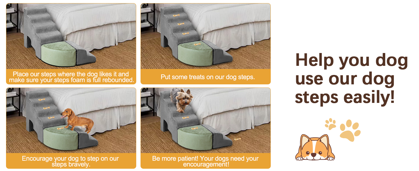 INRLKIT Dog Stairs for High Beds with Tunnel, 6Step Dog