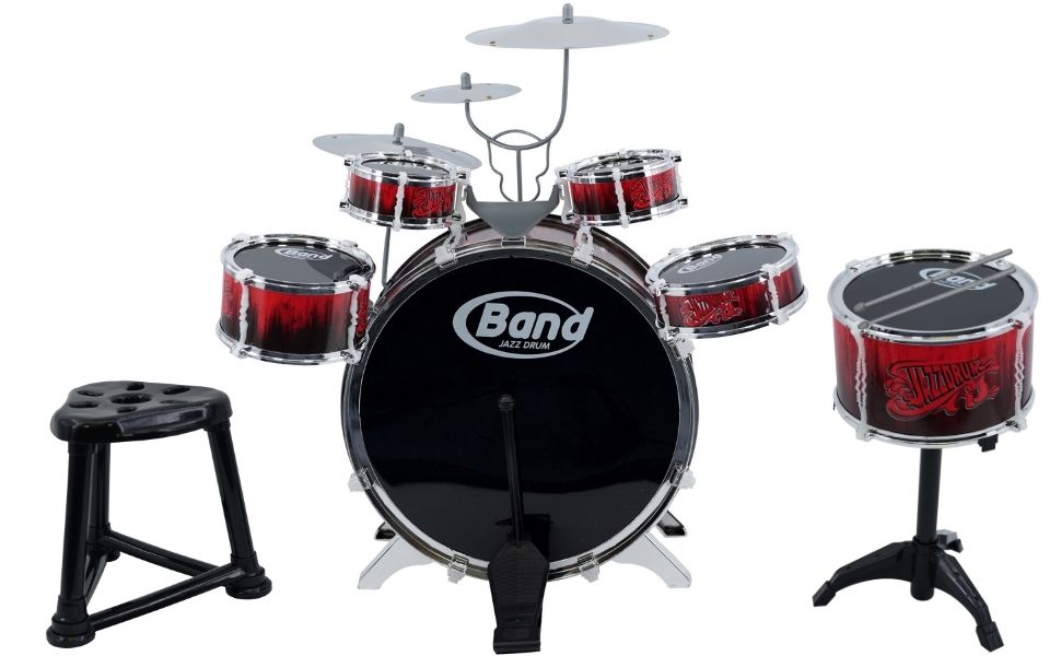 Childs Kids 10 Piece Drum Kit Jazz Band Sound Drums Play Set Musical