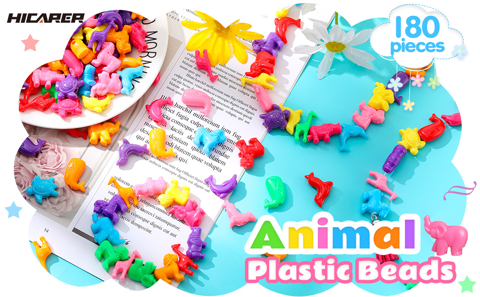 Amazon.com: Hicarer 180 Pieces Animal Shaped Beads Plastic Zoo