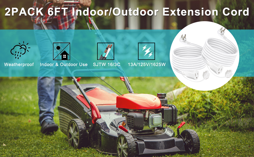 6FT Garden Outdoor Power Extension Cord Weatherproof