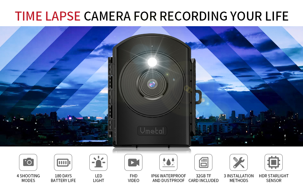Vmotal Time Lapse Camera,1080P & IP66 Timer Camera with 180 Days