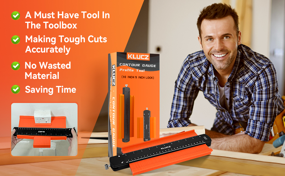 KLUCZ Contour Gauge Tool 5+10 Inch Lock Adjustable, Woodworking Gifts