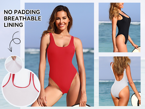 SHEKINI Women's Retro High Cut Low Back One Piece Swimsuits