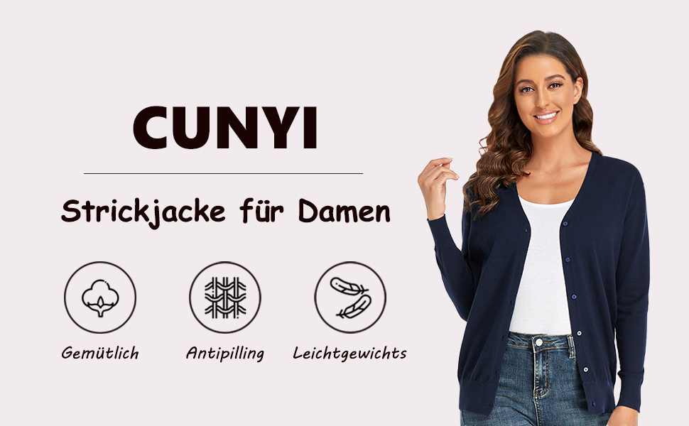 CUNYI Strickjacke für Damen Pullover mit V-Ausschnitt