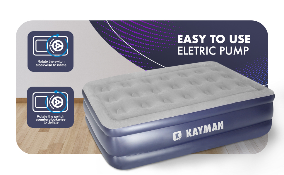 KAYMAN Single Airbed with Built in Pump 3 Minute Rapid Inflation I