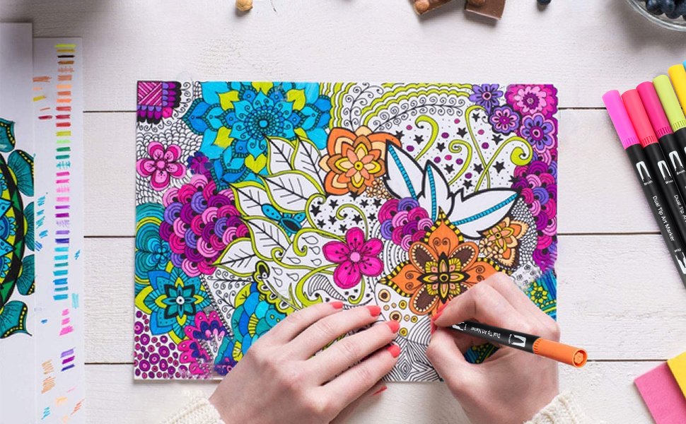Dual Brush Pen Set Filzstifte 24 Farben Pinselstifte Marker Fineliner Set Aquarell Stifte Für