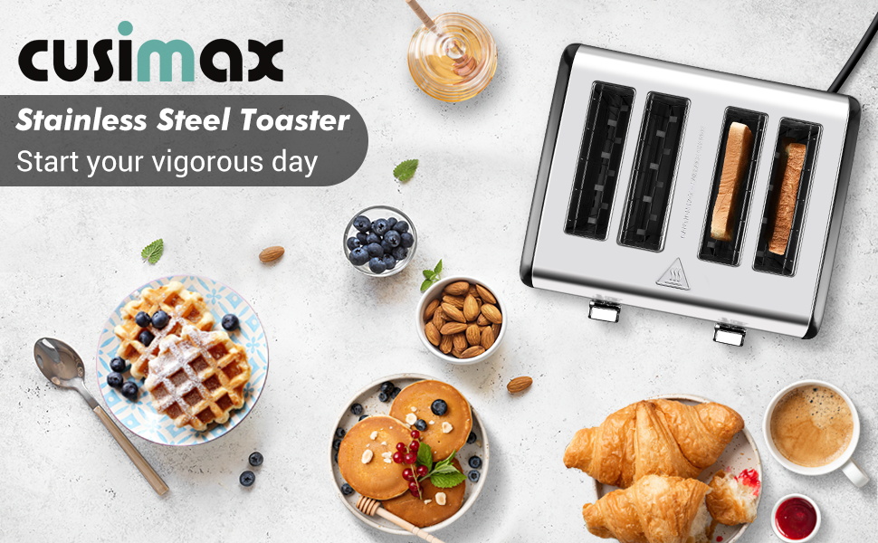 Cusimax Toaster, 4 Slices Toaster, Stainless Steel Toaster with 4 Extra