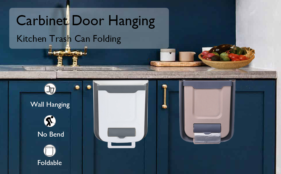 Kitchen Waste Bin, 10L Hanging Cupboard Trash Can Wall Mounted Kitchen