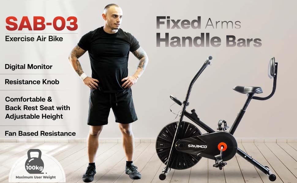 Sparnod Fitness SAB-03_R Upright Air Bike Exercise Cycle for Home Gym