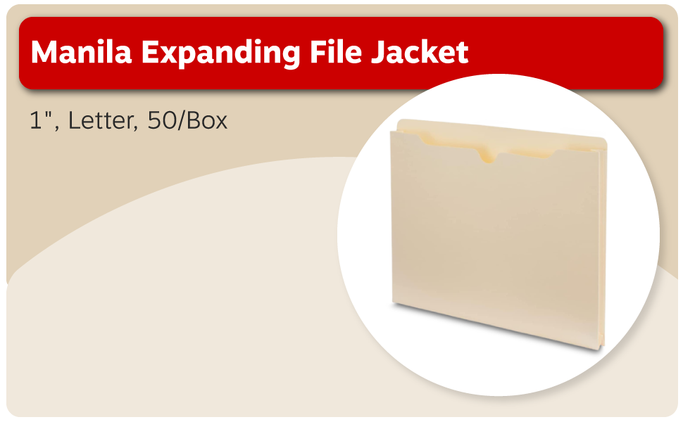 Staples Manila Expanding File Jacket, 1", Letter, 50/Box 