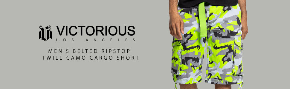 Victorious Men's Belted Ripstop Twill Camo Cargo Short