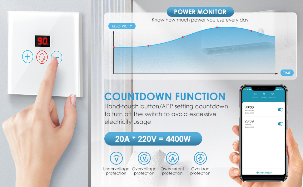 Altueey Smart Immersion Heater Timer Switch, 20A WIFI Smart Water Heater Timer Switch, Smart