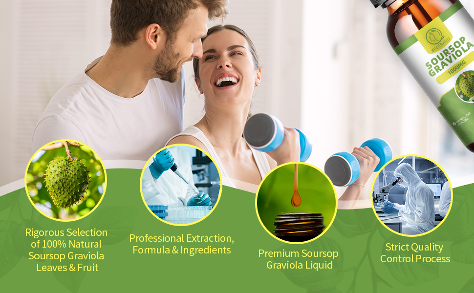 Soursop Graviola Liquid 1800mg, Soursop Leaves Extract for Cell Regeneration, Immune
